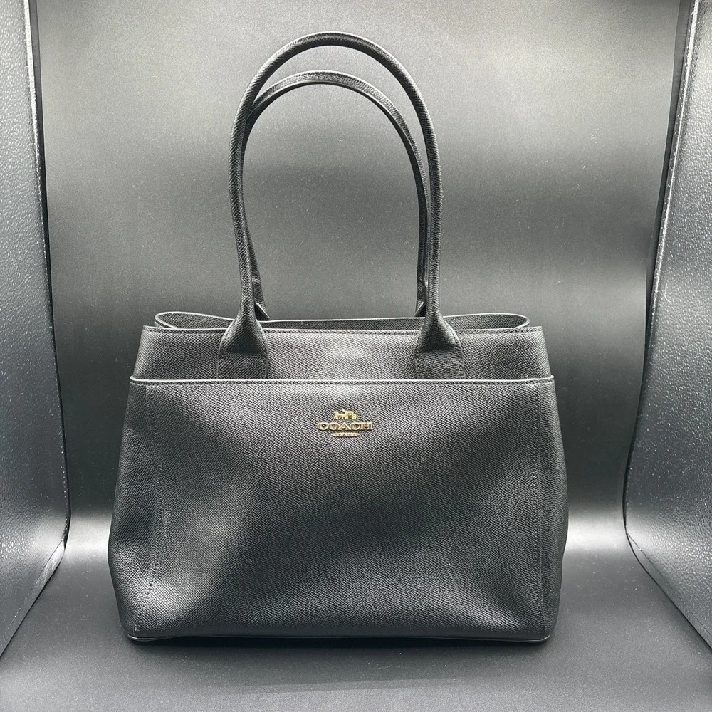 Coach Casey Black Crossgrain Leather Carryall Tote Handbag Gold Hardware F31474